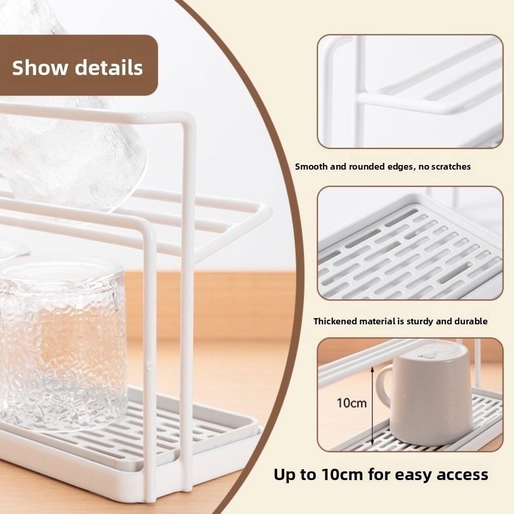 Double-layer 2Layer Cup Storage Rack Carbon Steel Sink Storage Rack Drain Cup Rack with Drip Tray Large Capacity