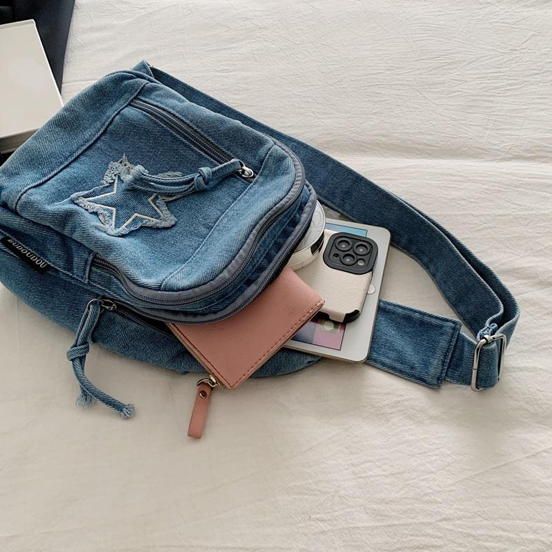 Denim Shoulder Bag Women's Large Capacity Crossbody Bag Commuter Chest Bag
