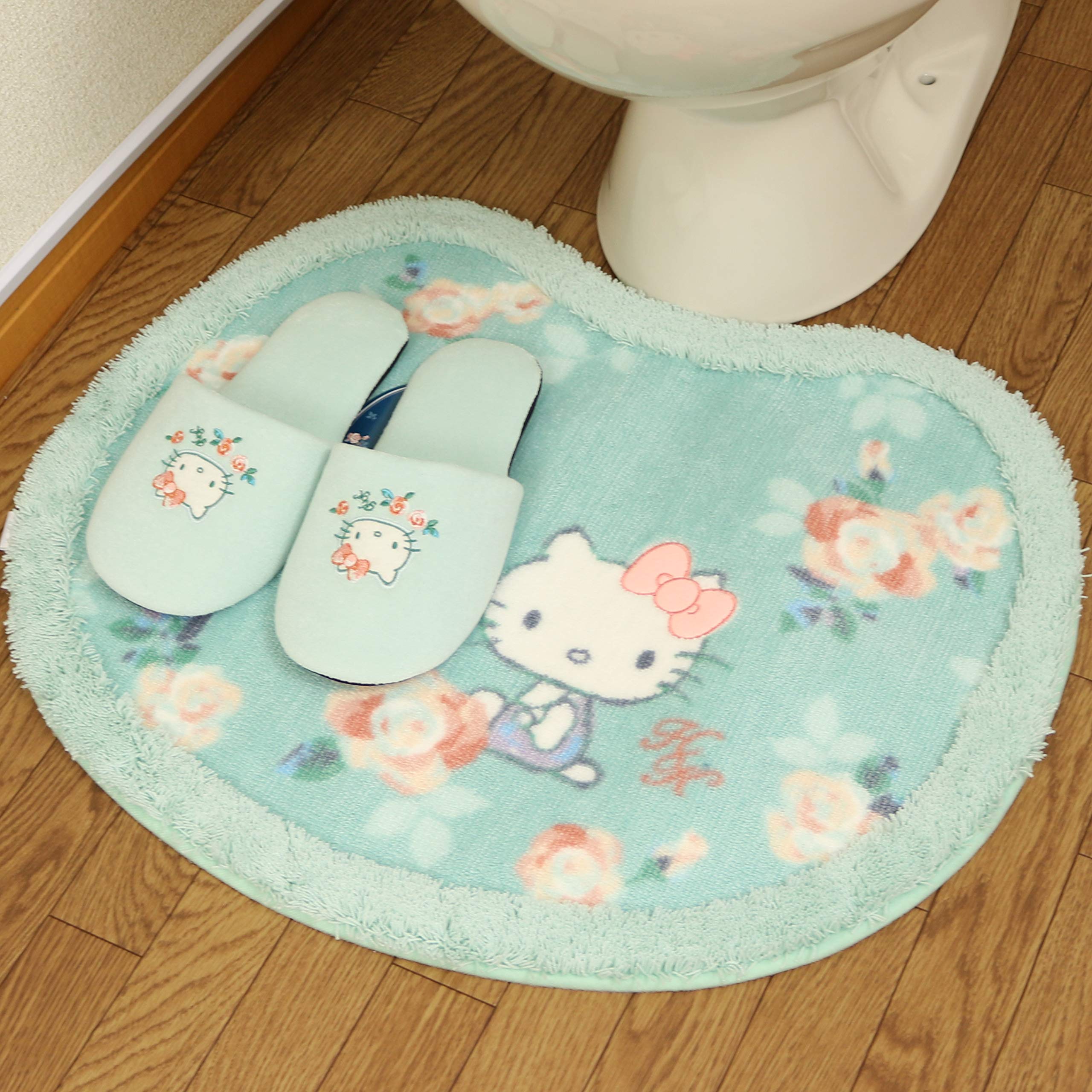 

Набор коврик для туалета и тапочки Hello Kitty мятный, совместимый с Washlet и унитазом с подогревом, Sanrio Oka Kitty, новейшее издание 2020 года (2 куска) Зеленый, зелёный