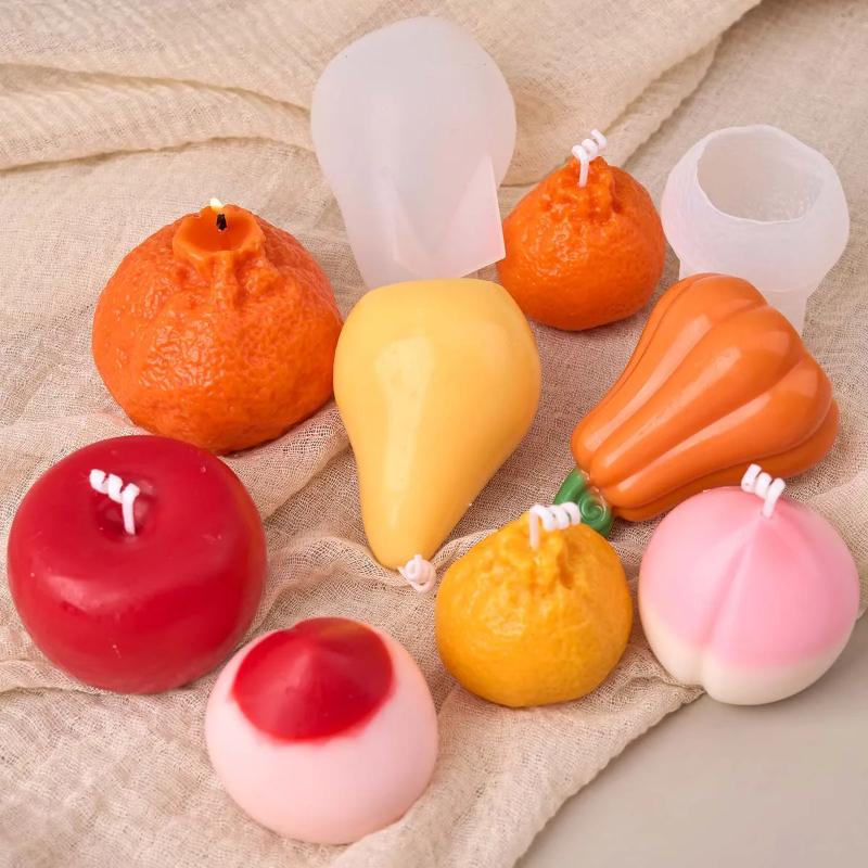3D Fruit Shape Scented Candle Silicone Mold DIY Handmade Apple Pear Lemon Peach Plaster Resin Casting Molds Craft Gifts Making