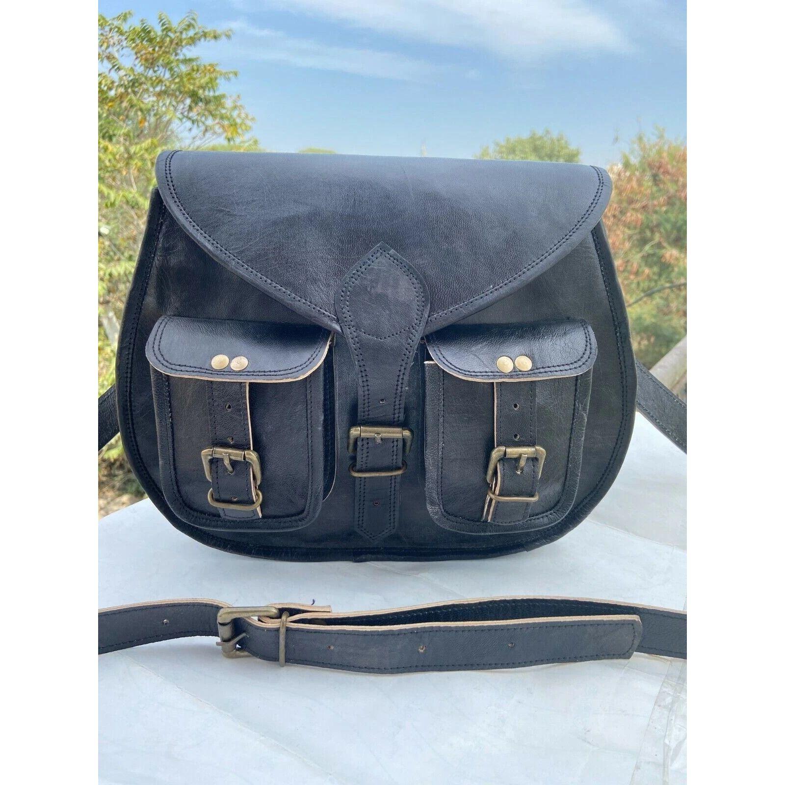 

Винтажная женская черная кожаная сумка через плечо из натуральной кожи 13 x 10 x 4 in