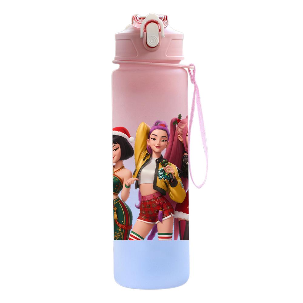 750Ml Water Bottle Christmas K-Pop Demon Hunters Printed Large Capacity Drinking Cup Portable Outdoor Sports Water Cup Children Kid Gift