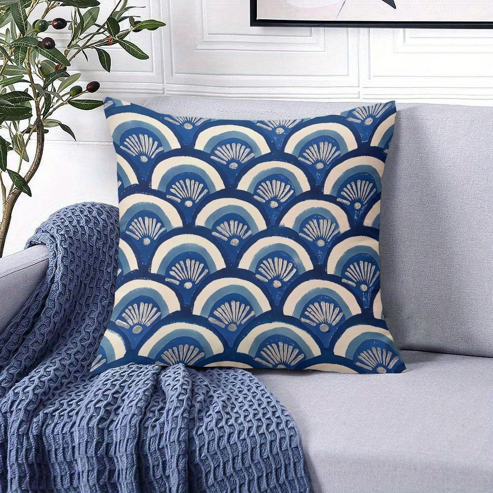 Blue Fan square Jacquard Pillow Cover for Sofa Office Waist Cushion Cover Home Decorative Pillowcase