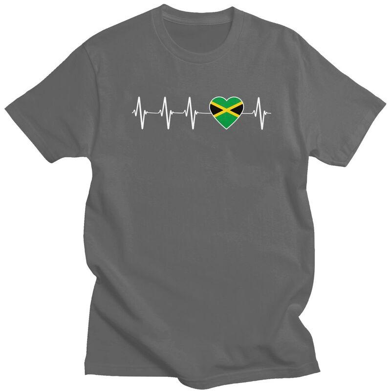 Custom Cool Jamaican Heartbeat Jamaica Flag T Shirt Men Short Sleeves Pure Cotton Tshirt Casual Tee Tops Streetwear Tshirts