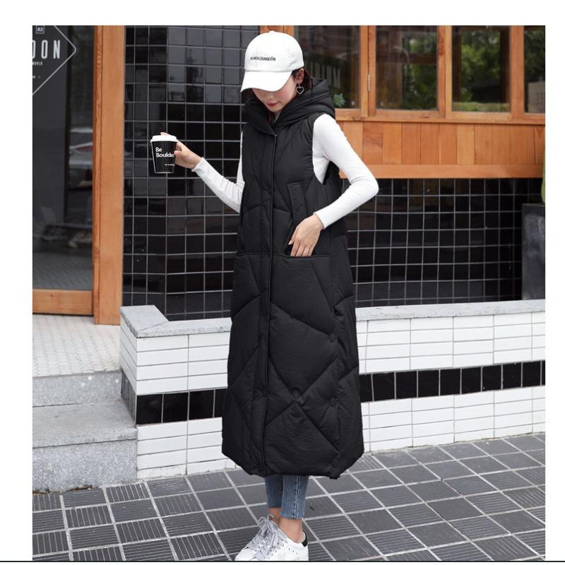 

Down Cotton Vest Women s Medium and Long 2 Autumn and Winter New Medium and Long Thickened Vest Jacket Tide Over the Knee Batch L чёрный