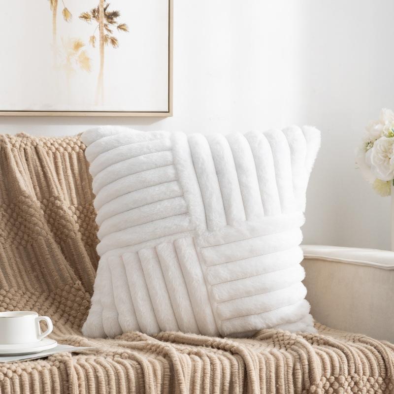 Rabbit Velvet Large Striped Pillow Cover Without Core Home Sofa Pillow Cover Rabbit Hair Quilted Bedside Cushion Cover