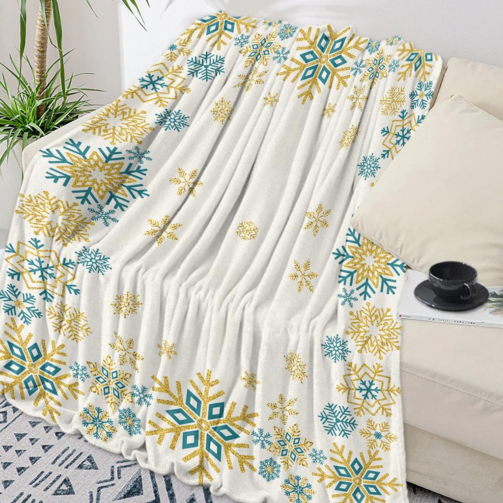 Christmas Golden Snowflake Texture Throw Blanket Christmas Blanket Soft Plush Warm Sofa Throw Blanket Holiday Gifts