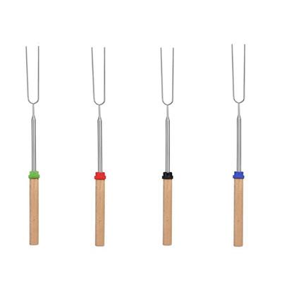 Barbecue Fork U-shaped Hot Dog Skewer Wooden Handle Stretchable Roasting Sticks Lightweight Stainless Steel BBQ Accessories