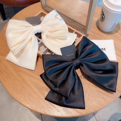 1PC Large Bow Hair Clips Fashion Simple Solid 9.5inch Satin Hair Bows Pins Women Girls Hair Accessories
