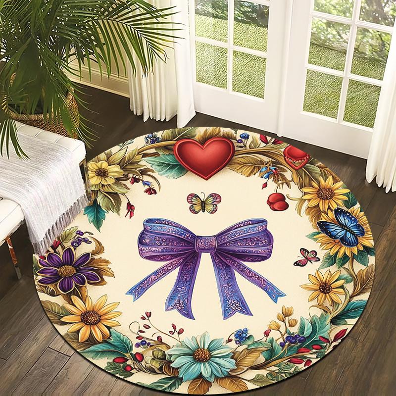 

Retro floral wreath Flannel-printed round floor mats are slip-resistant Suitable for living room bedroom terrace garden carpets 60cm