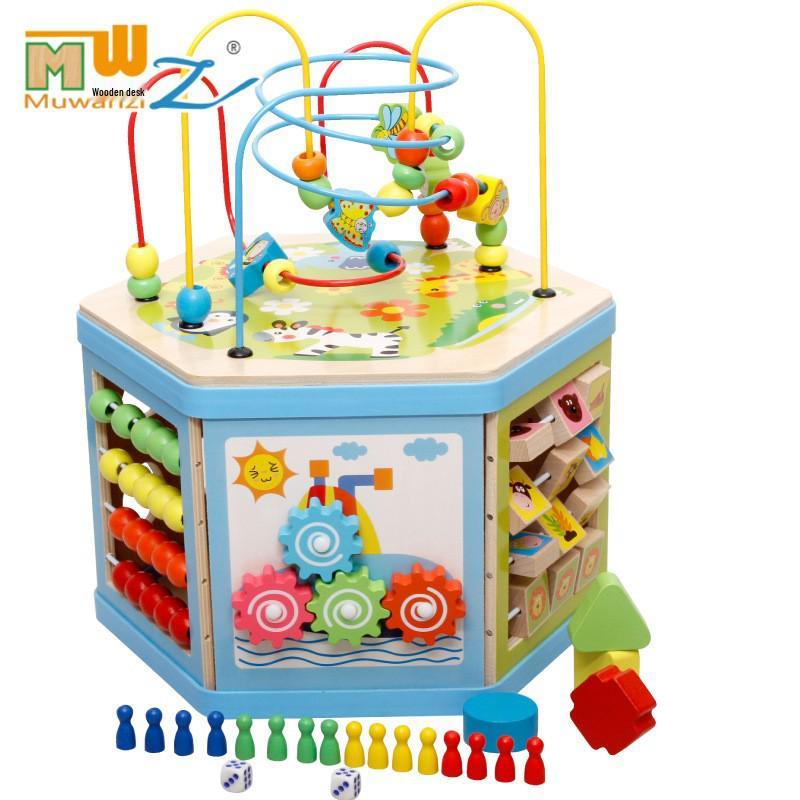 Children's Large Wooden Educational Bead Box: Multifunctional Toy for Early Intelligence Development