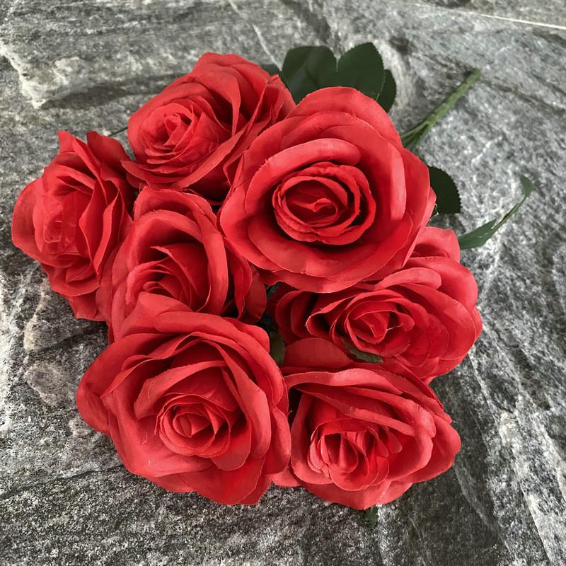 Silk 7 Branch Realistic Artificial Roses Wedding Photography Props Home Decor