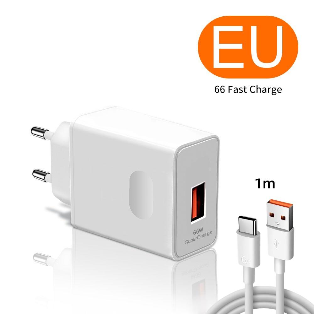 EU/US Plug USB Charger 66W Super Fast Charging QC3.0 Wall Charger 6A USB TypeC Cable For Xiaomi  Mate 60 50 P60 P50 Nova10