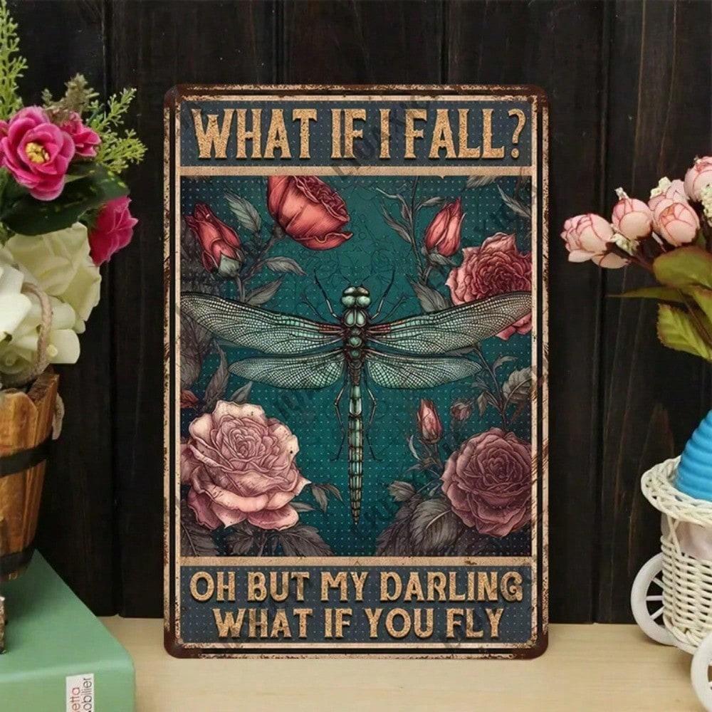 Dragonfly Metal Tin Sign Motivational Wall Decor Vintage Rustic