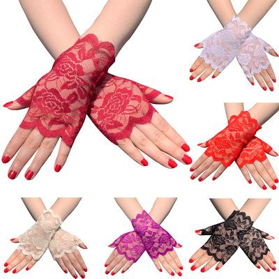 Sommer Damen Fahrsonnenschutz Spitzenhandschuhe Kurz Halbfinger Narbenabdeckung Handschuhe Spitze Fingerlose Handschuhe