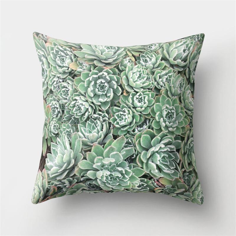 Green Cactus Leaf Plant Pink Flower Potted Plant Cushion Pillow Cover Sofa Bedroom Decorative Pillow Cover
