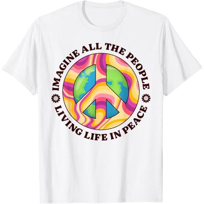 Hippie Imagine Living Life In Peace Sign Retro 70s Sunflower T-Shirt(1)