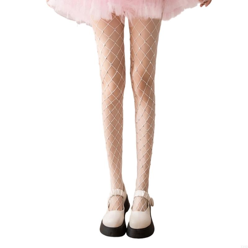 Glitzernde Netzstrumpfhosen mit Strasssteinen, hohe Taille, für Party-Damen, Strumpfhosen mit Strasssteinen One Size beige