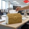 2D Flat, 1pc Tissue Box, Printed On Both Sides, Baroque Ornamental Tissue Box Golden Print Durable Polyester Fabric for Home, Office, Car, Party Space