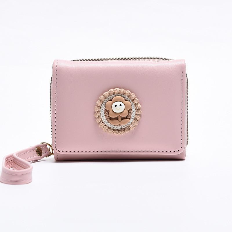 Модный Городской Кошелек С Контрастной Отстрочкой И Полиэстеровой Подкладкой розовый