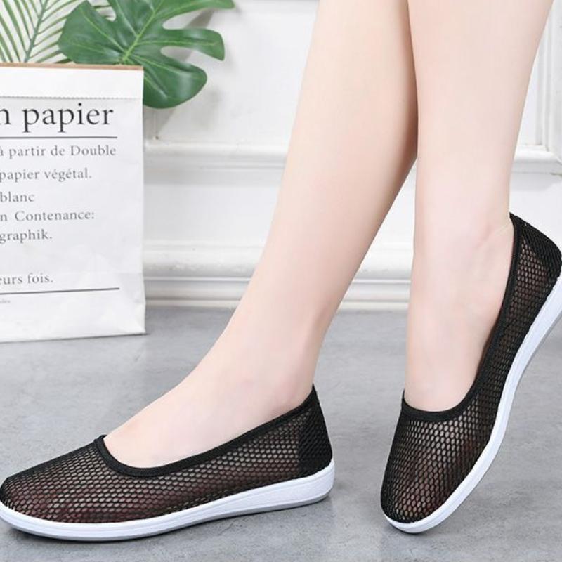 Mode Sommer Bequem und Elegant Originale Flache Damen Schuhe Koreanische Mode Leichte Lässige Slip-On Damen Mesh Atmungsaktive Schuhe