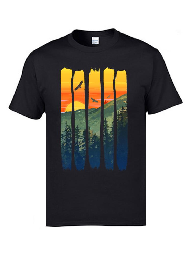 Mountain Sunset Print T-shirt Summer Fashion Casual Men's and Women's T-shirt Pure Cotton Casual O Collar Loose Short Sleeve