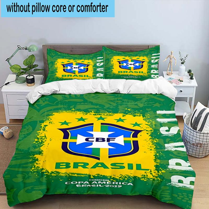 3pcs Brazilian Football Federation Printed Bedding Set Duvet Cover Closure Includes 1 Duvet Cover & 2 Pillowcases Bedding Sets Home Decor Gifts