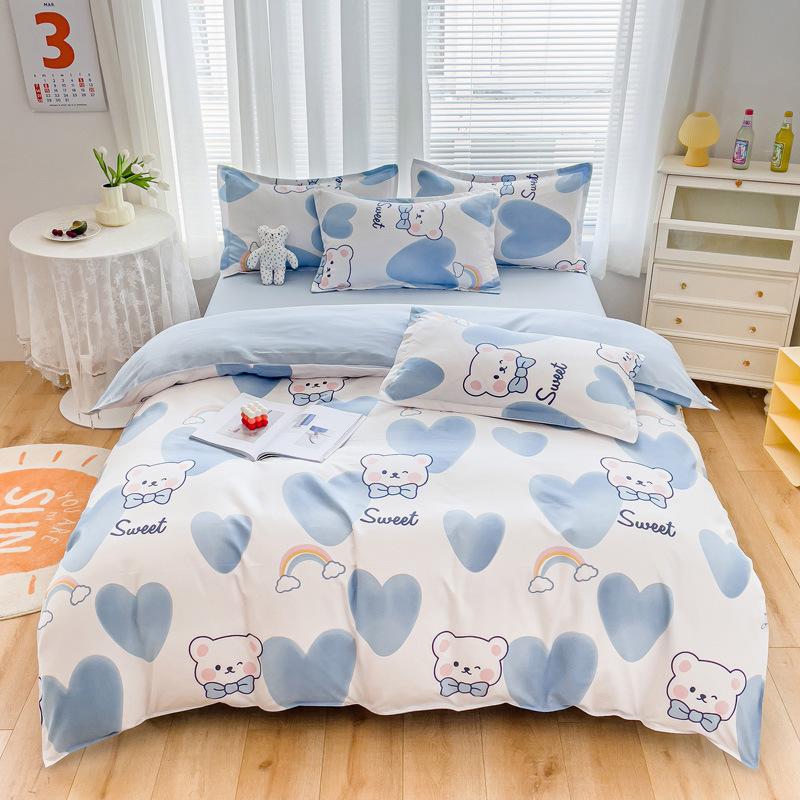 Small Fresh Thickened Pure Cotton Brushed Four-piece Set New Autumn and Winter Cotton Dormitory Bed Sheet Quilt Cover Bedding