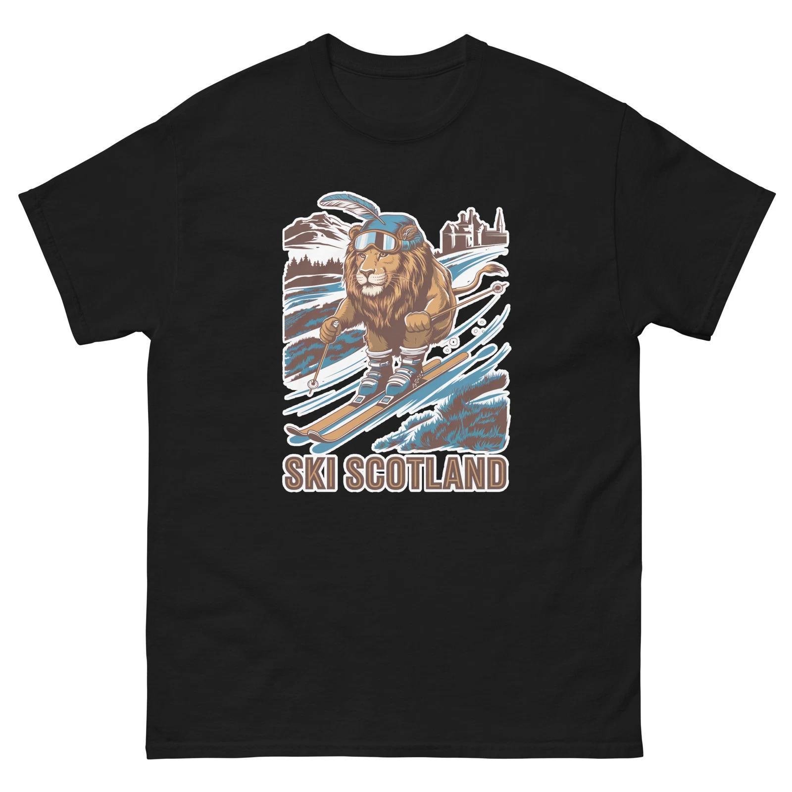 Ski Scotland Lion Cute Animal Skiing T-Shirt S