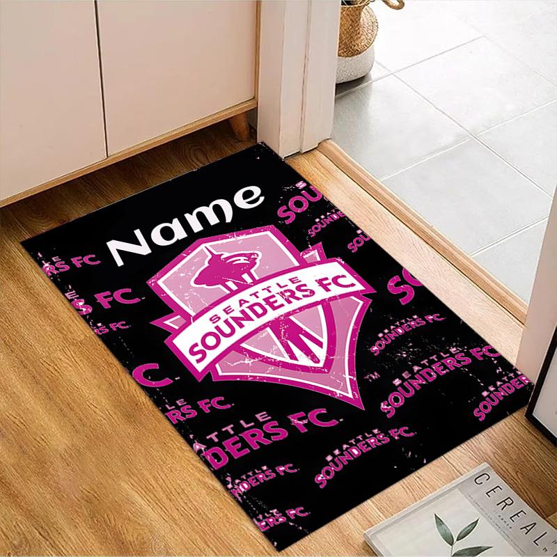 Custom Name Sounders FC Crest Rug Game Carpet, Floor Mat for Bedroom Living Room Entryway Rug, Home Decor Idea Gift for Christmas Birthday