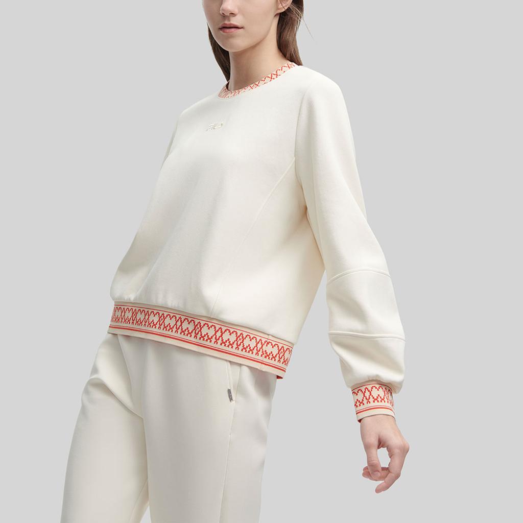 FILA Color Block Logo Print Casual Pullover Sweatshirt Women sweatshirt Light-Green F11W344209FIV