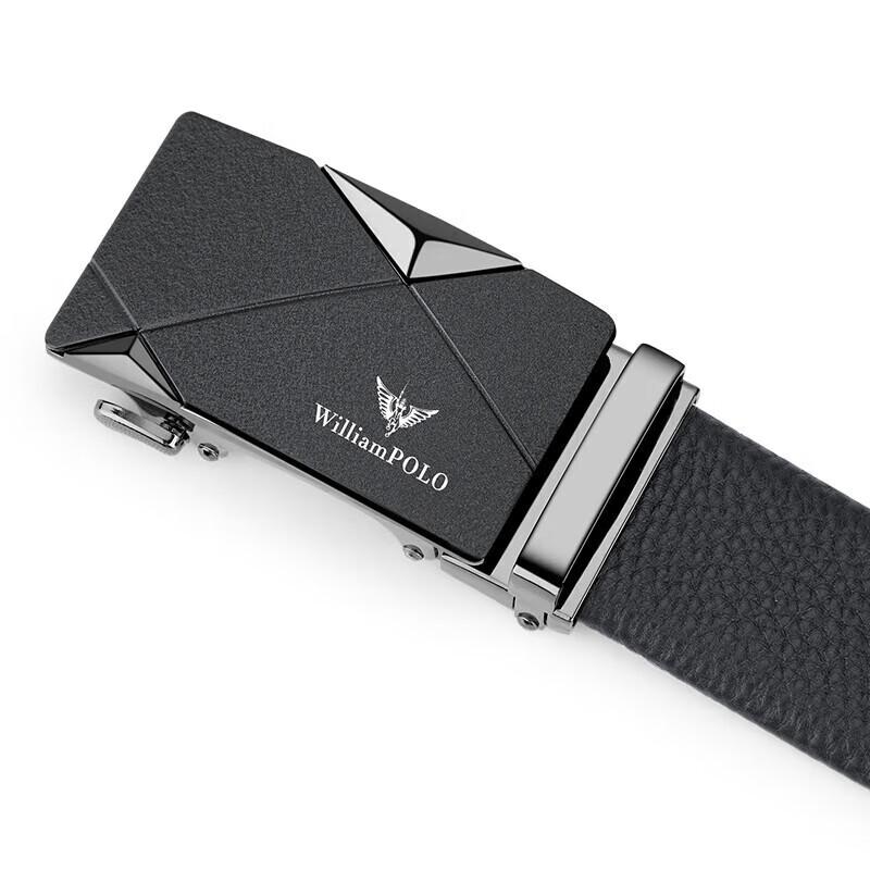 WILLIAMPOLO Men's Leather Belt with Automatic Buckle, Casual Waistband, Top-Grain Cowhide, Black