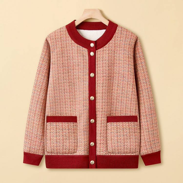Middle-aged and Elderly Grandmothers Wear Sweaters, Clothes, Mom's Spring and Autumn Thin Zipper Coat, Casual Sweater Cardigan Woman