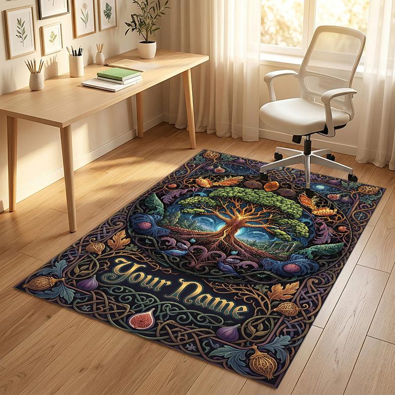 Tree Life Celestial Theme Soft Crystal Velvet Rug Custom Name & Text Print Non Slip Floor Rug for Bedroom Living Room