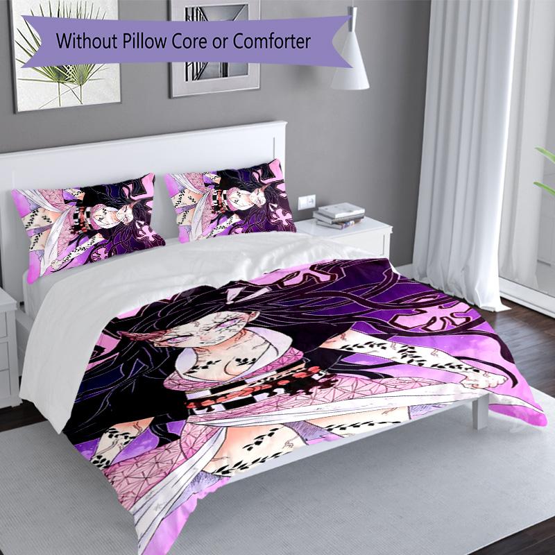 3pcs Demon Slayer Nezuko2 Pattern Bedding Set Duvet Cover Set Includes Duvet Cover &pillowcases, Perfect All Season Bedroom Decoration & Gift