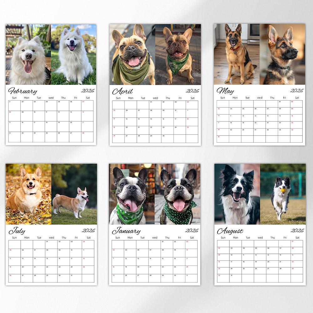1pc Cute Puppy Wall Calendar - Pet Dog Theme, 12 Different Designs, Suitable for Dog Lovers, Christmas and New Year Gifting