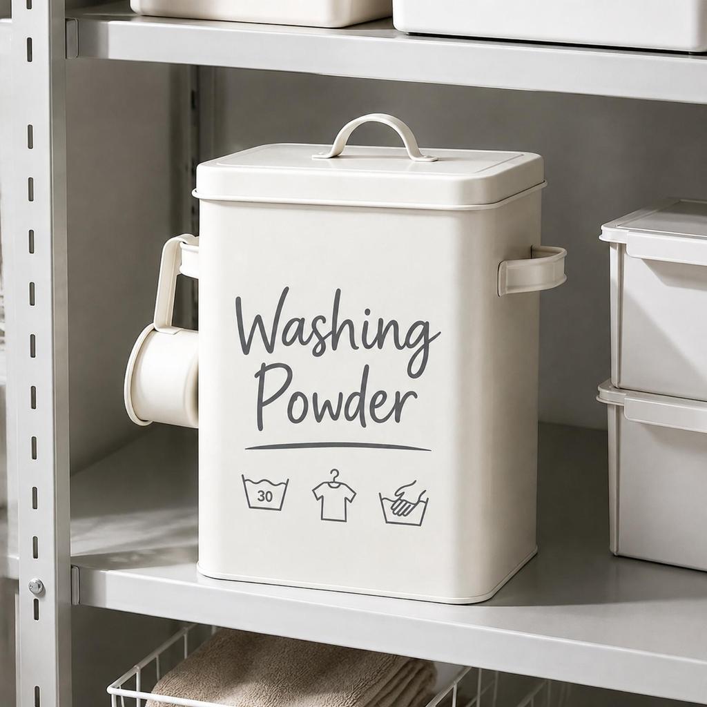 Rectangular Metal Washing Powder Canister with Handles DampresistantResistant Laundry Storage Tin