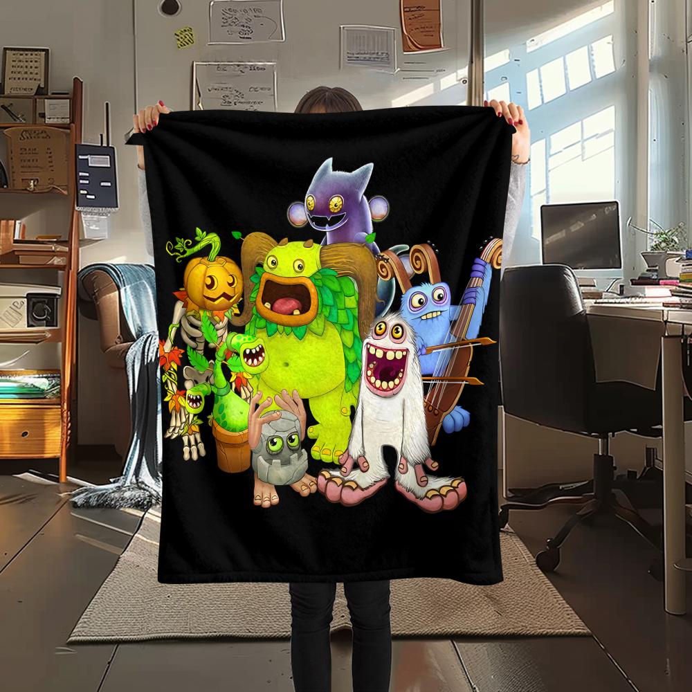 1PC My Singing Monsters Print Flannel Blanket, High quality All Seasons, Home Decor, Warmth and Comfort, Perfect for Christmas Gifts