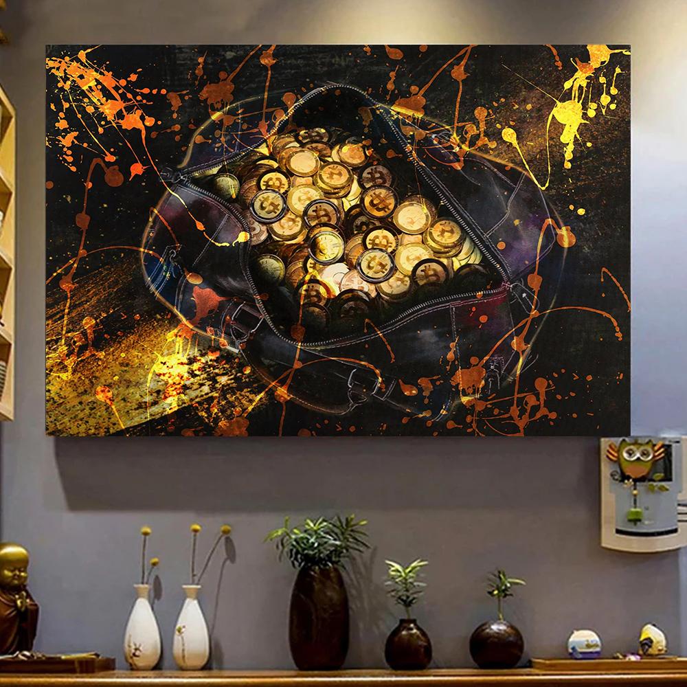 Black And Gold Art Bitcoin Poster Prints For Living Room Whole Bag Of Money  Graffiti Canvas Painting Wall Art Modern Home Decor (with frame) Buy  cheaply on Joom