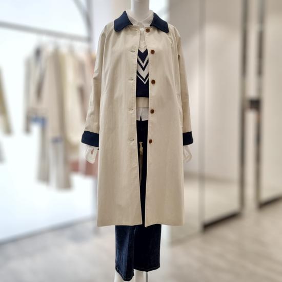 Women's Color Block Belted Single Trench Coat YW5MR405