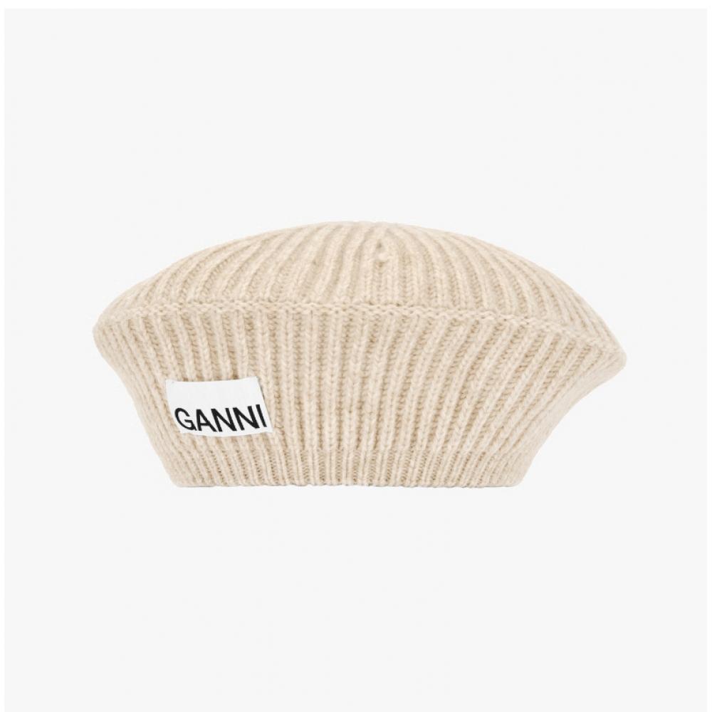 Ganni A4430 196 Logo Patch Structured Beret