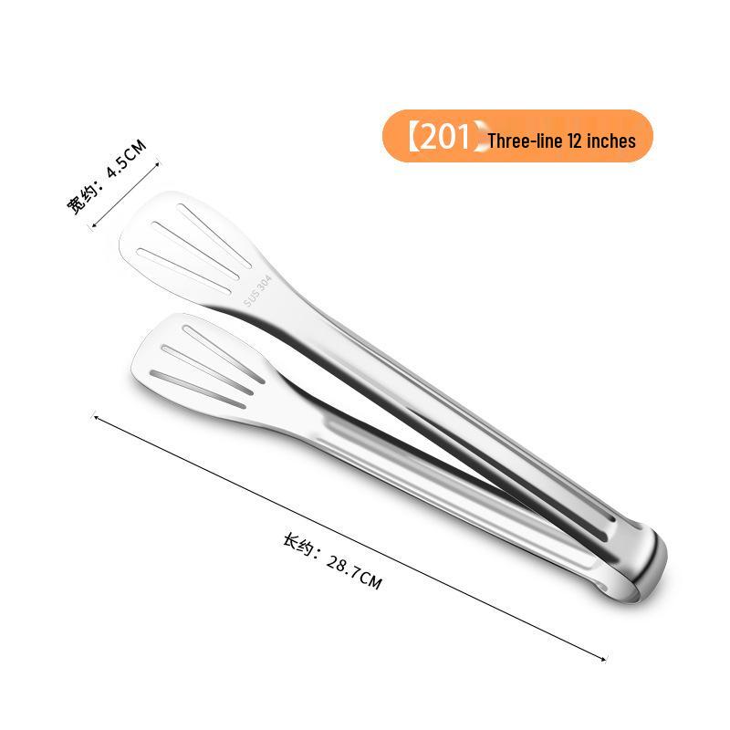 304 Stainless Steel Triple-Line Kitchen Tongs for Bread, Barbecue, and Buffet