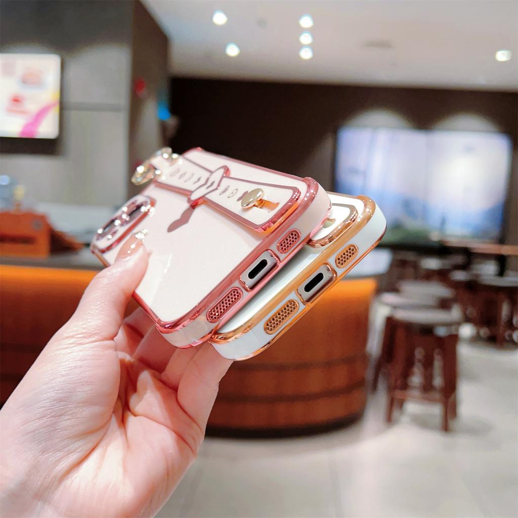 For iPhone 13 Case Love Heart Pattern TPU Phone Cover Wristband Finger Holder