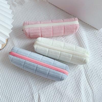 Trousse à crayons en velours, nouvelle trousse coréenne de couleur unie pour femmes, organisateur de produits de toilette cosmétiques pour filles, sac de rangement pour pinceaux de maquillage