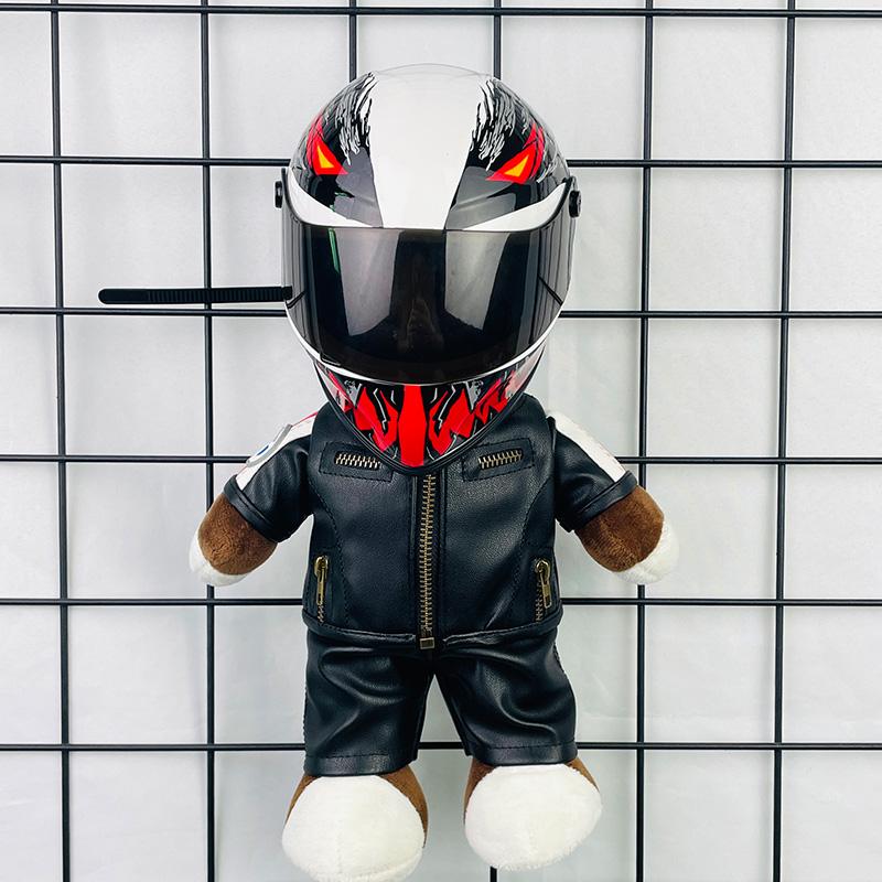 Motorcycle Doll Bear Helmet Model Motorcycle Pendant Doll Plush Doll Doll