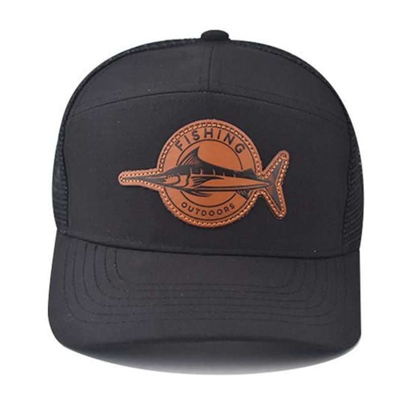 New Unisex Seven-Panel Style Trucker Hat Adjustable Baseball Cap Shark Pattern Patch Fishing Hat