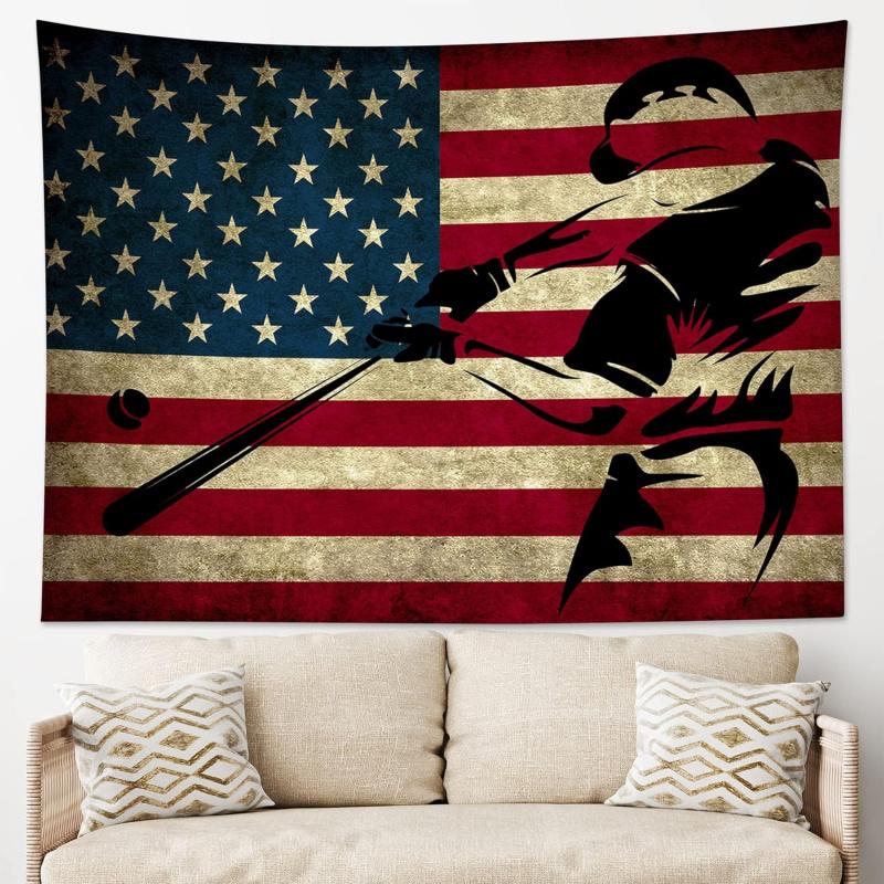 VIKAMA BaseballThemed SportsStyle Tapestry Wall Hanging For Boys Bedrooms Living Room Bedroom Wall Decor Tapestry