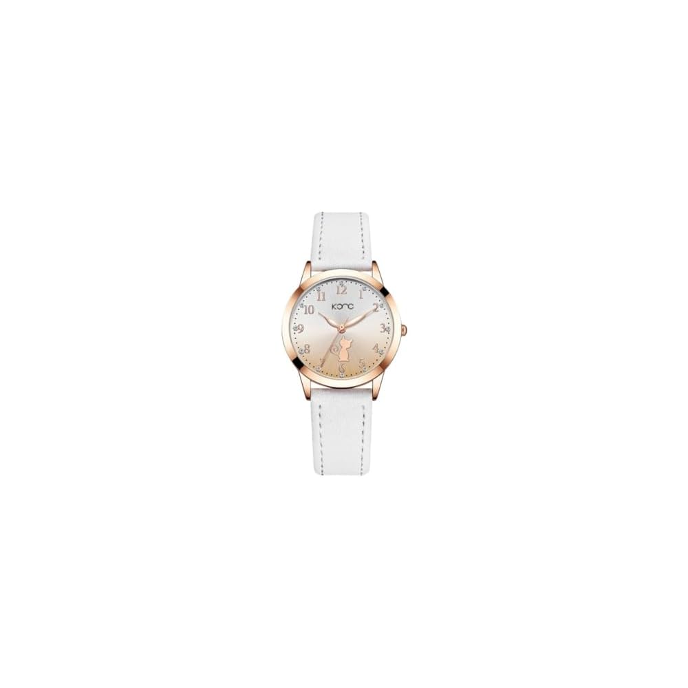 Kids  Quartz Analog Watch Cat Design White Girls  Wristwatch Cute Style for School Birthday Gift