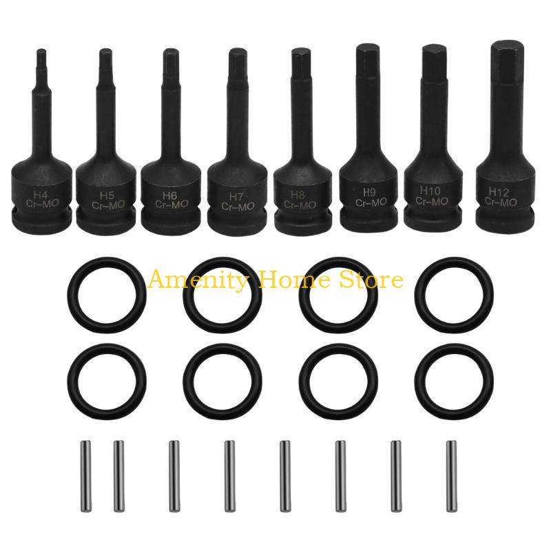 F26C 8Pcs Metric Socket Impact Wrench Socket Head Adapter Spanners Converters Electric Impact Standard H4-H12