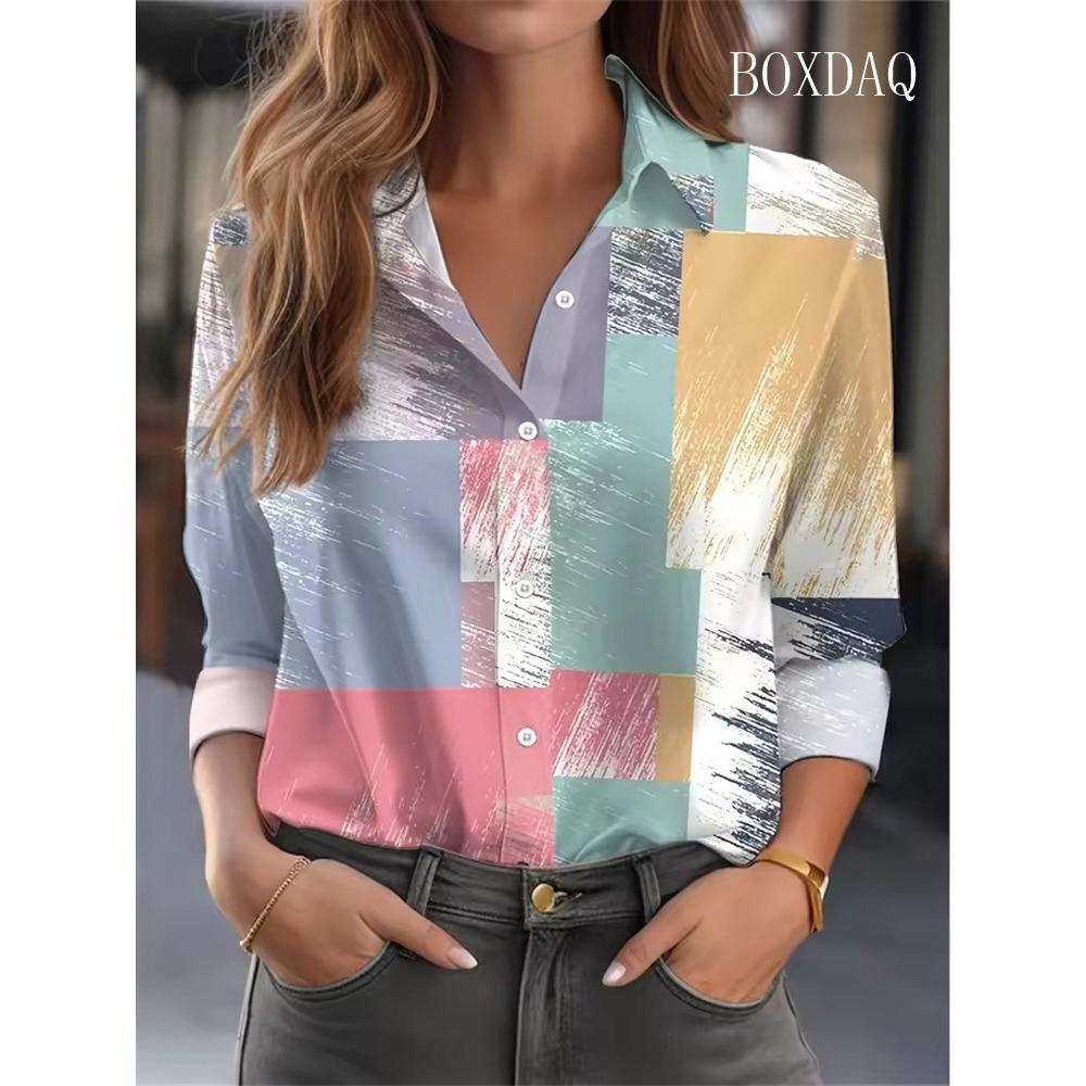 Women's Tie Dye Print Blouse Spring Autumn Fashion Graffiti Lapel Button Down Shirt Casual Long Sleeve Shirt Cardigan Top Ladies